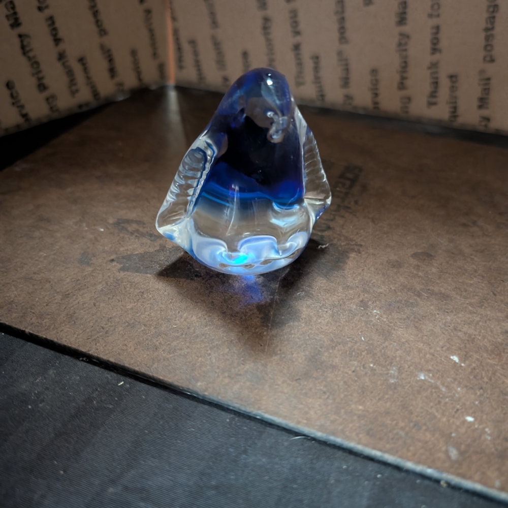 Blue and Clear Glass Penguin Figurine